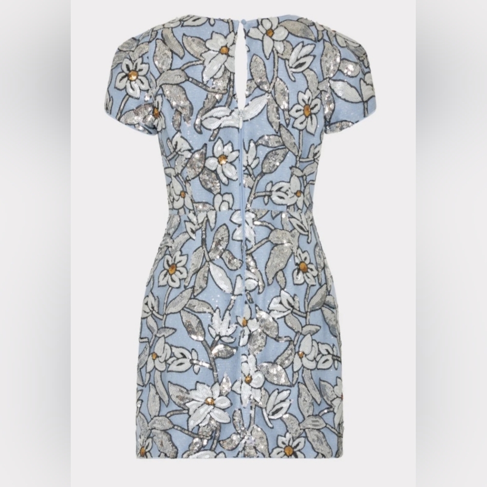 NWT Milly Rowen Silver Floral Sequins Mini Dress Size 12 - Picture 4 of 16